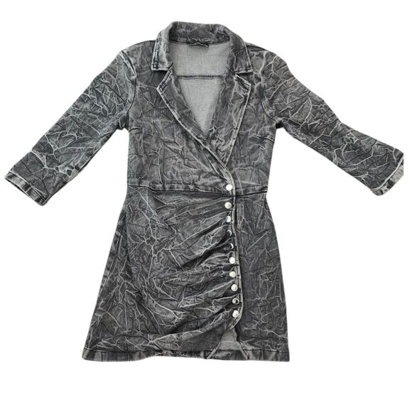 Retrofete Willa Gray Denim Sheath Mini Dress Large Acid Wash Grunge - Picture 6 of 6